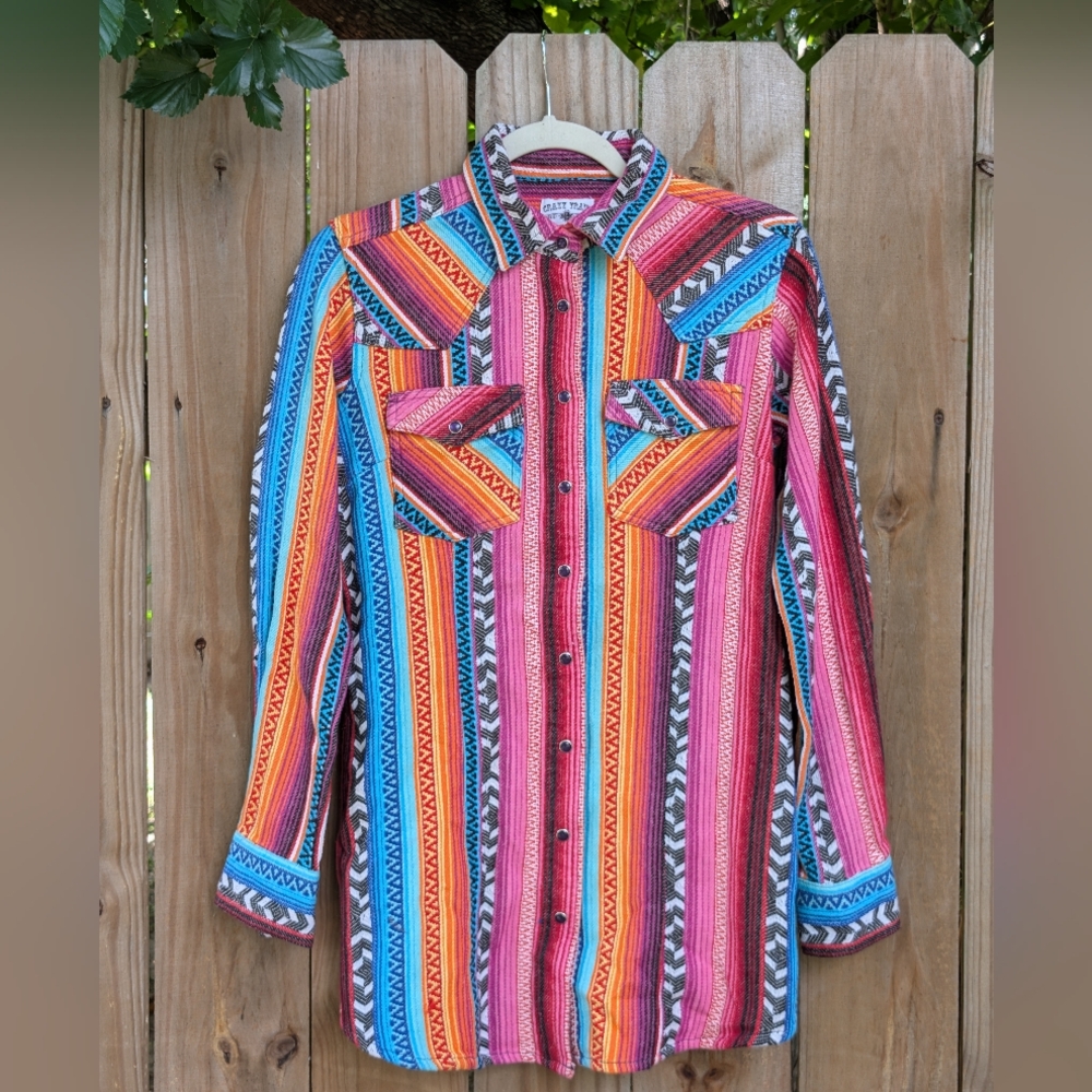 Crazy Train Multicolor Cowgirl Western Southwestern Patterned Button Down Shirt